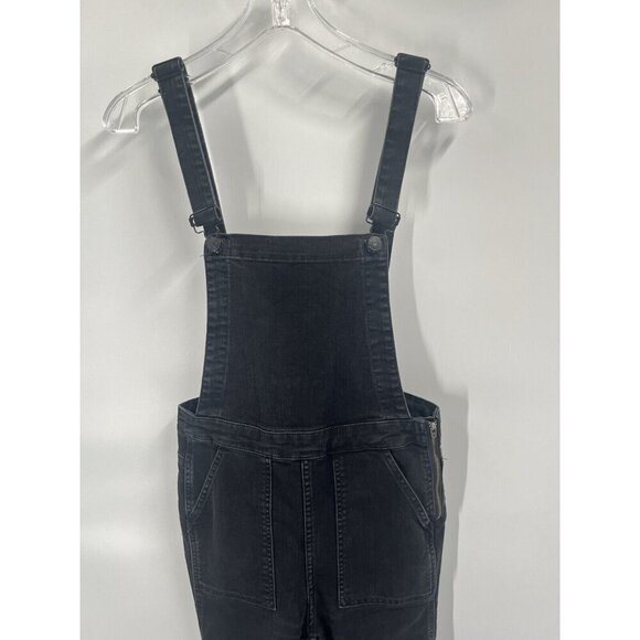 Madewell Black Denim Skinny Overalls Lunar Wash Sz Small J7955 Side Zip - Picture 5 of 8